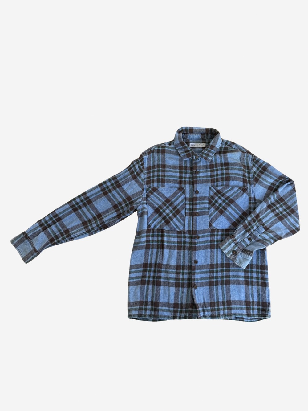 Zara Blue and Black Plaid Button-Up Shirt
